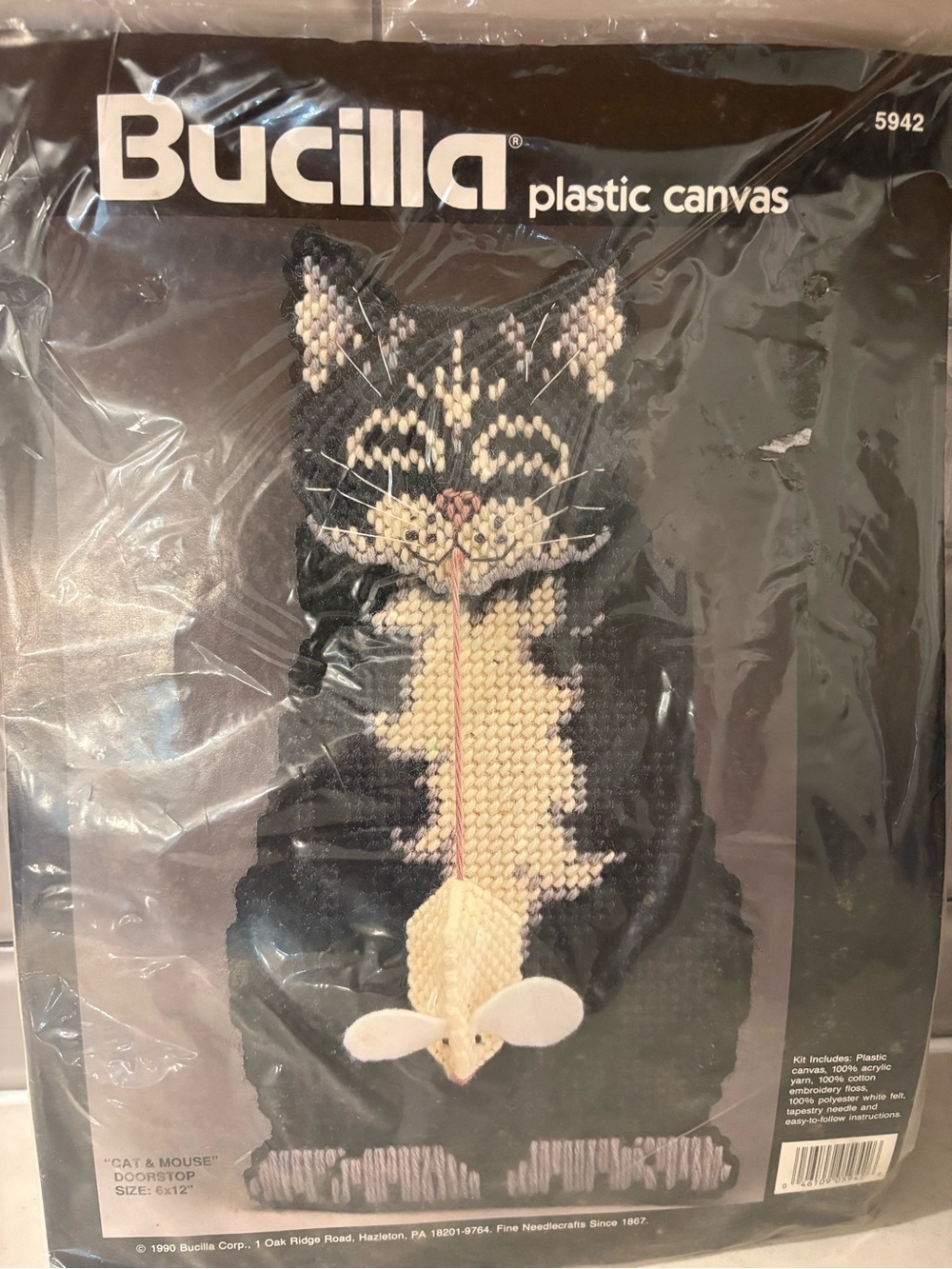 Bucilla Needlepoint Kit Cat and Mouse Doorstop Plastic Canvas New Vintage